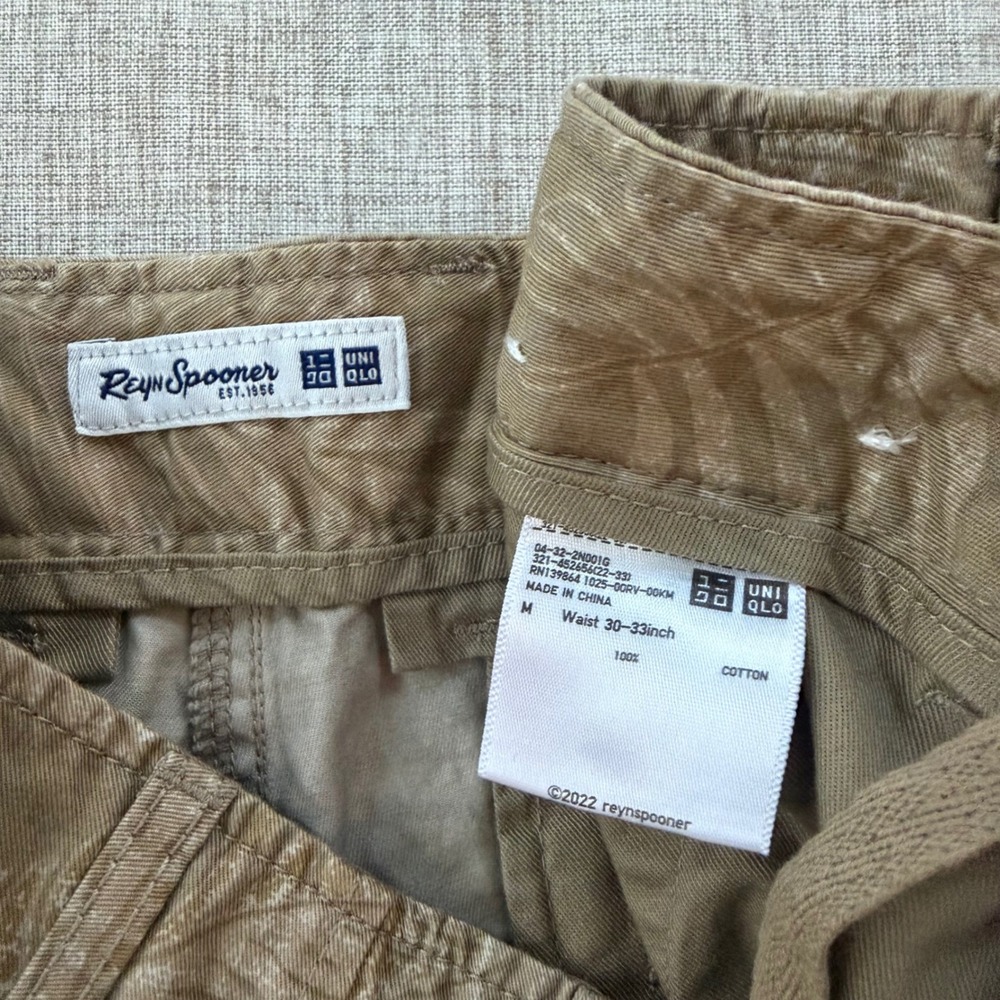 Reyn Spooner x Uniqlo Shorts Mens Medium Tropical Leaf Chino Khaki Tan - Picture 3 of 8